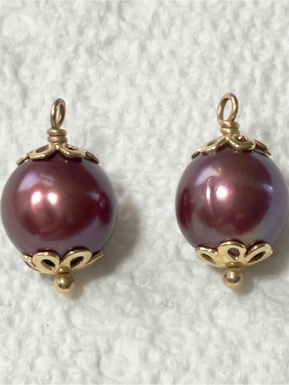 Pandora 14k Solid Gold Deep Plum Pearl Compose Earrings